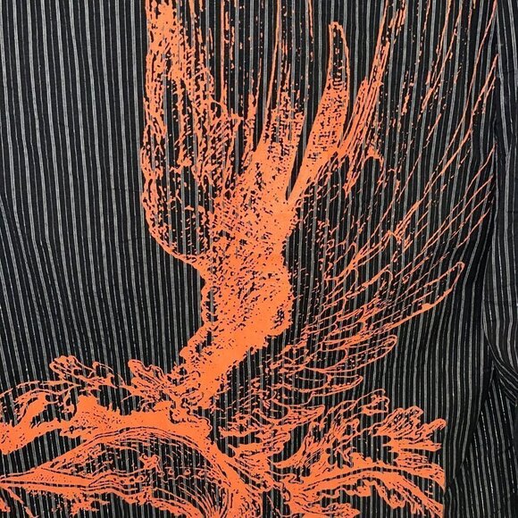 P Planet Shirt Mens Eagle Print Metallic Thread Button Up Long Sleeve Black - Picture 7 of 12